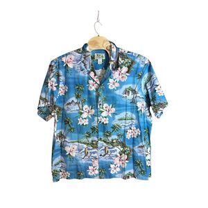 KY’s Made in Hawaii 4XL Cotton Shirt Turquoise Floral